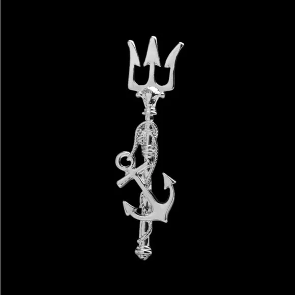 Vintage Trident Brooch Pin Metal Anchor Long Needle Lapel Pins Men's Suit - Picture 3 of 7